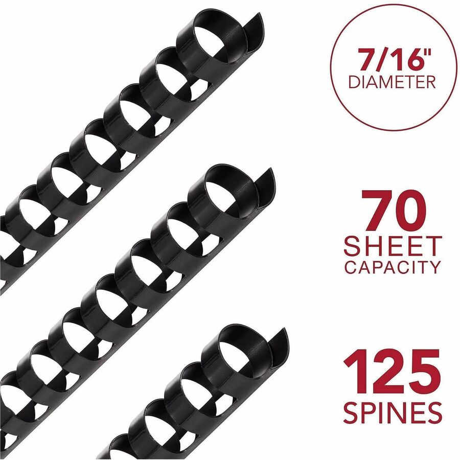 Mead CombBind Binding Spines - 0.43" Maximum Capacity - 70 x Sheet Capacity - For Letter 8 1/2" x 11" Sheet - Black - Pl