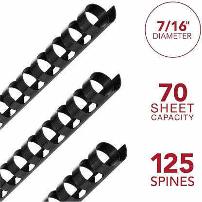 Mead CombBind Binding Spines - 0.43" Maximum Capacity - 70 x Sheet Capacity - For Letter 8 1/2" x 11" Sheet - Black - Pl