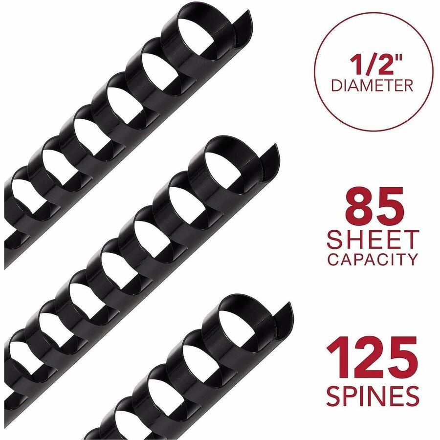 Mead CombBind Binding Spines - 0.50" Maximum Capacity - 85 x Sheet Capacity - For Letter 8 1/2" x 11" Sheet - Black - Pl