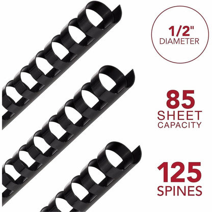 Mead CombBind Binding Spines - 0.50" Maximum Capacity - 85 x Sheet Capacity - For Letter 8 1/2" x 11" Sheet - Black - Pl