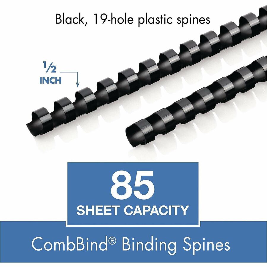 Mead CombBind Binding Spines - 0.50" Maximum Capacity - 85 x Sheet Capacity - For Letter 8 1/2" x 11" Sheet - Black - Pl