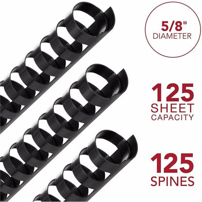 Mead CombBind Binding Spines - 0.62" Maximum Capacity - 125 x Sheet Capacity - For Letter 8 1/2" x 11" Sheet - Black - P