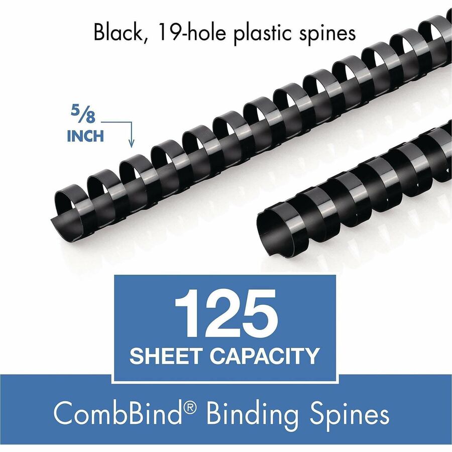 Mead CombBind Binding Spines - 0.62" Maximum Capacity - 125 x Sheet Capacity - For Letter 8 1/2" x 11" Sheet - Black - P