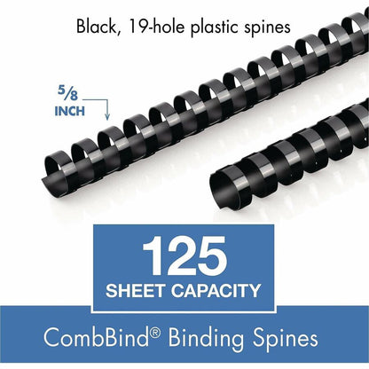 Mead CombBind Binding Spines - 0.62" Maximum Capacity - 125 x Sheet Capacity - For Letter 8 1/2" x 11" Sheet - Black - P