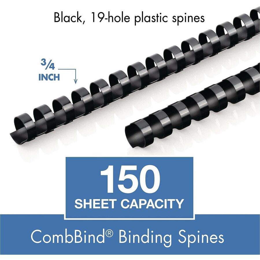 Mead CombBind Binding Spines - 0.75" Maximum Capacity - 150 x Sheet Capacity - For Letter 8 1/2" x 11" Sheet - Black - P