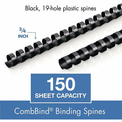 Mead CombBind Binding Spines - 0.75" Maximum Capacity - 150 x Sheet Capacity - For Letter 8 1/2" x 11" Sheet - Black - P
