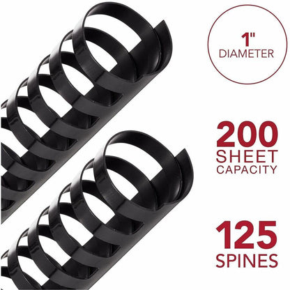 Mead CombBind Binding Spines - 1" Maximum Capacity - 200 x Sheet Capacity - For Letter 8 1/2" x 11" Sheet - Black - Plas