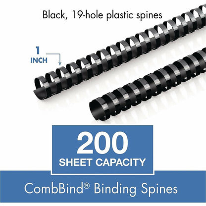 Mead CombBind Binding Spines - 1" Maximum Capacity - 200 x Sheet Capacity - For Letter 8 1/2" x 11" Sheet - Black - Plas