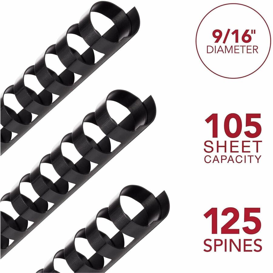Mead CombBind Binding Spines - 0.56" Maximum Capacity - 105 x Sheet Capacity - For Letter 8 1/2" x 11" Sheet - Black - P