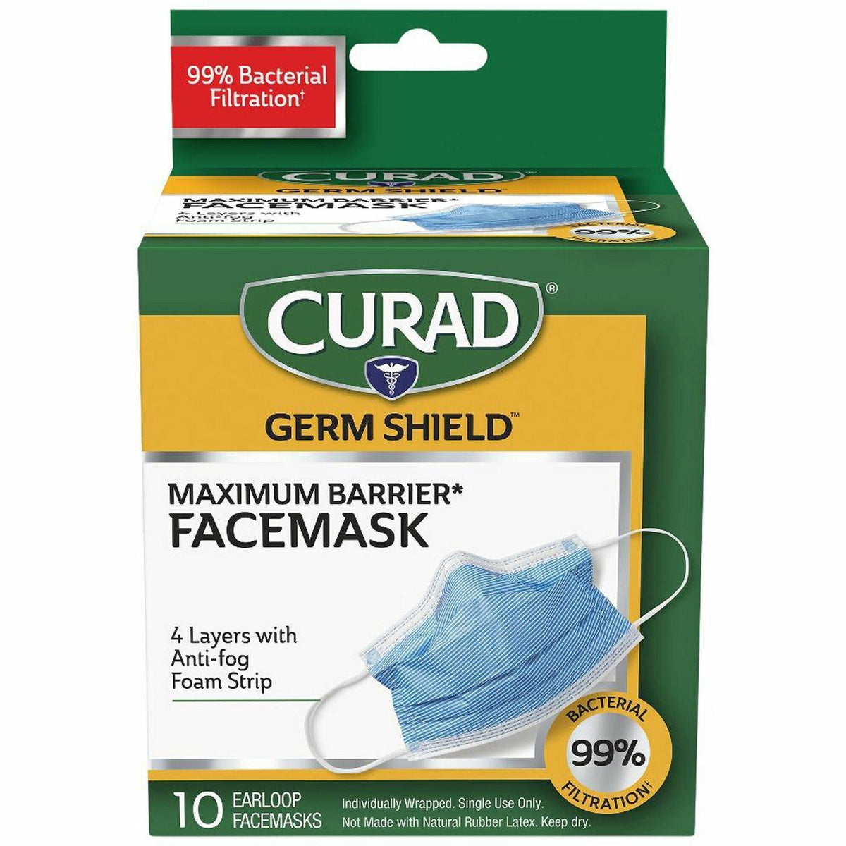 Curad Medical-grade FaceMasks - Recommended for: Healthcare - Fog, Fluid, Bacteria, Pollen, Dust Protection - White - 10