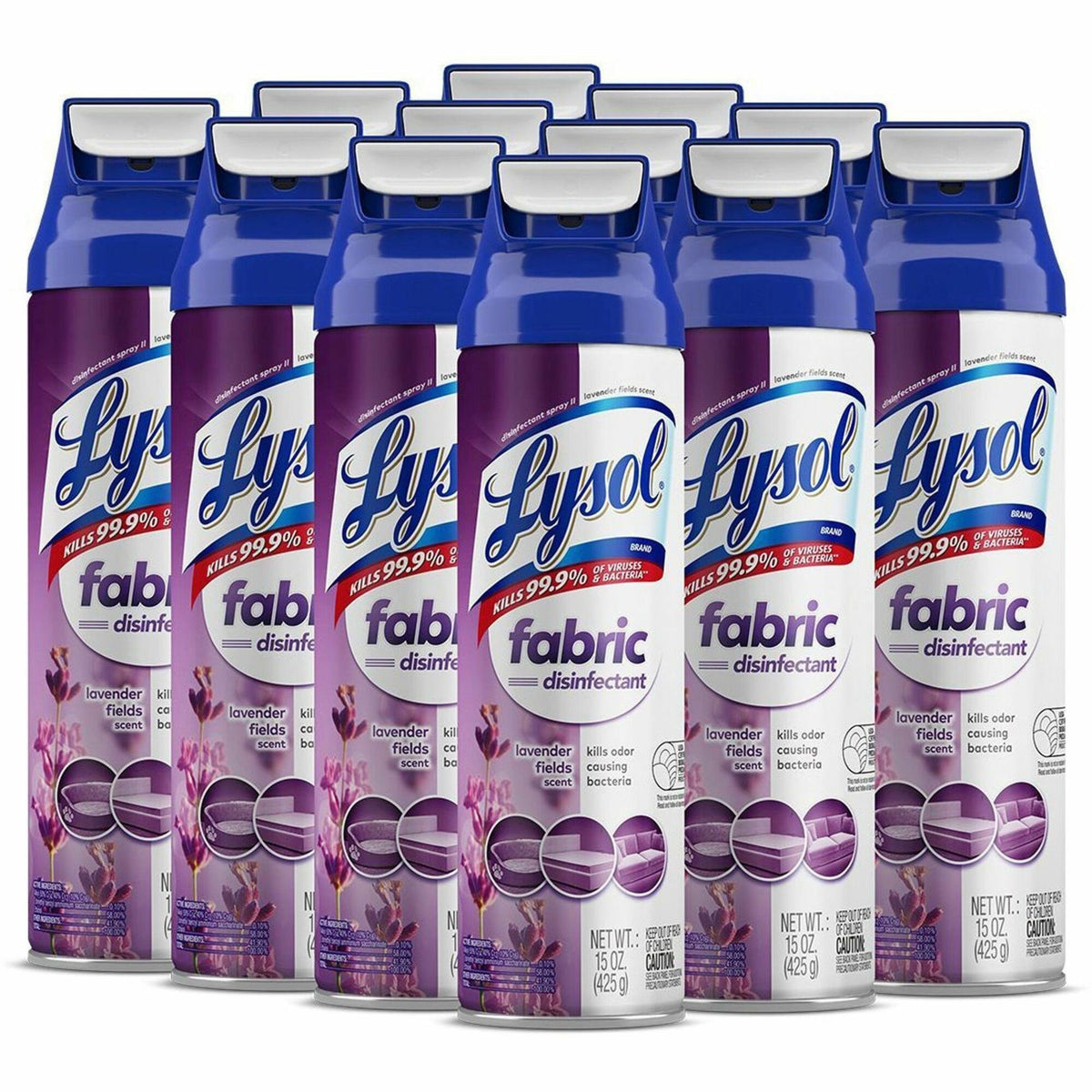 Lysol Fabric Disinfectant Spray - 15 fl oz (0.5 quart) - Lavender Fields Scent - Soft, Deodorize - Clear - 12 / Carton