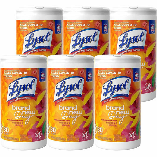 Lysol Brand New Day Disinfecting Wipes - For Multi Surface, Multipurpose - Wipe - Mango Scent - 6 / Carton