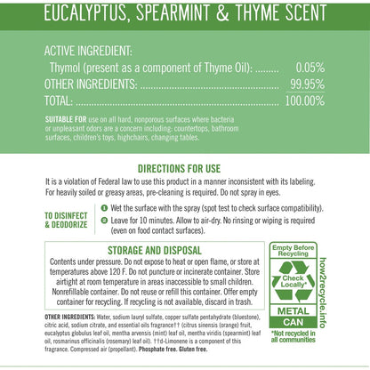 Seventh Generation Disinfectant Cleaner - For Day Care - 13.9 fl oz (0.4 quart) - Eucalyptus Spearmint & Thyme Scent - 8