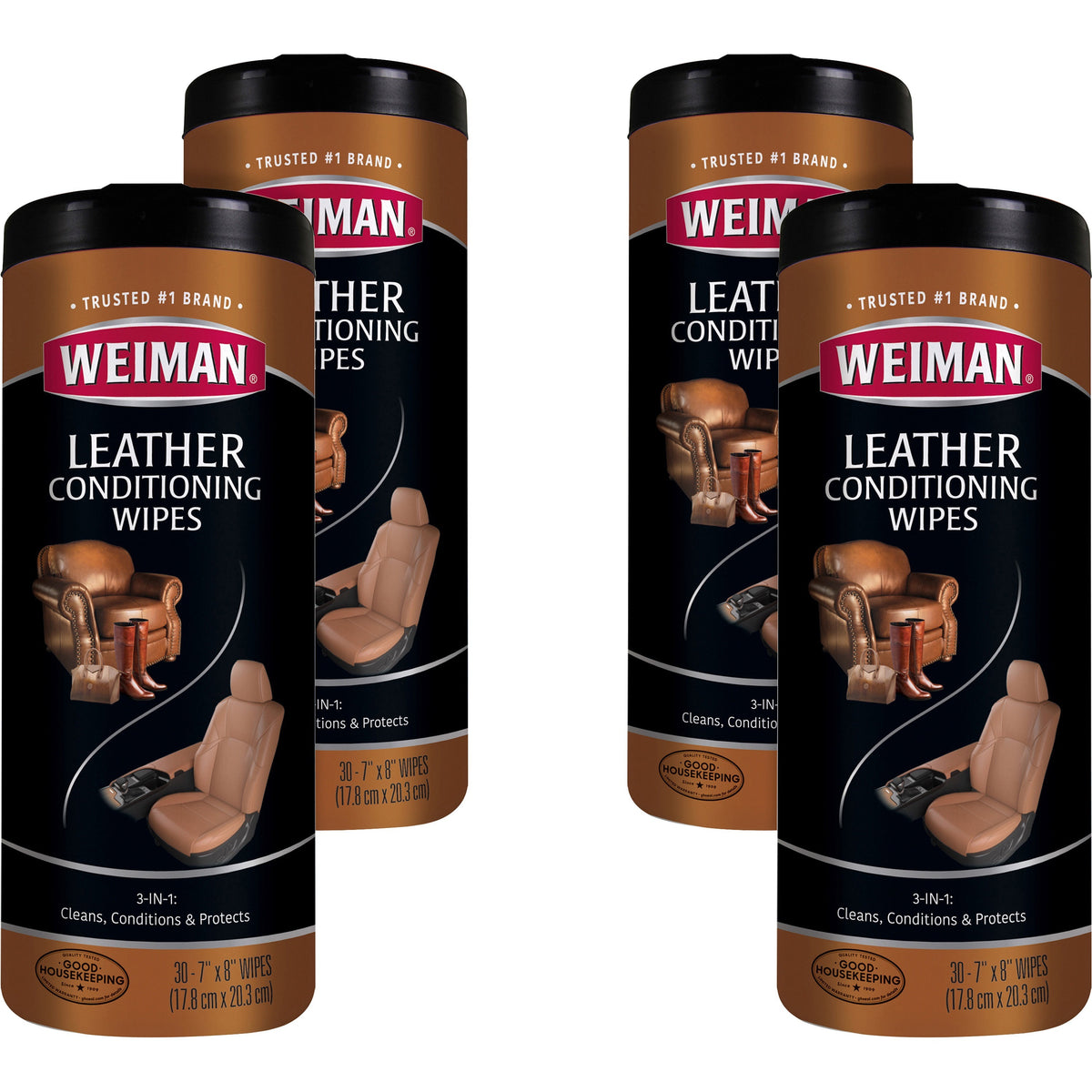 Weiman Products Leather Wipes - For Multipurpose - 8" Length x 7" Width - Pre-moistened, UV Protection - White - 30/Tub 