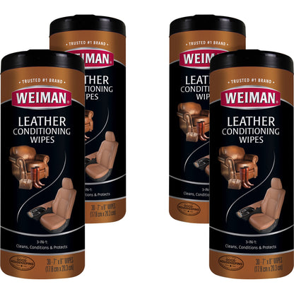 Weiman Products Leather Wipes - For Multipurpose - 8" Length x 7" Width - Pre-moistened, UV Protection - White - 30/Tub 
