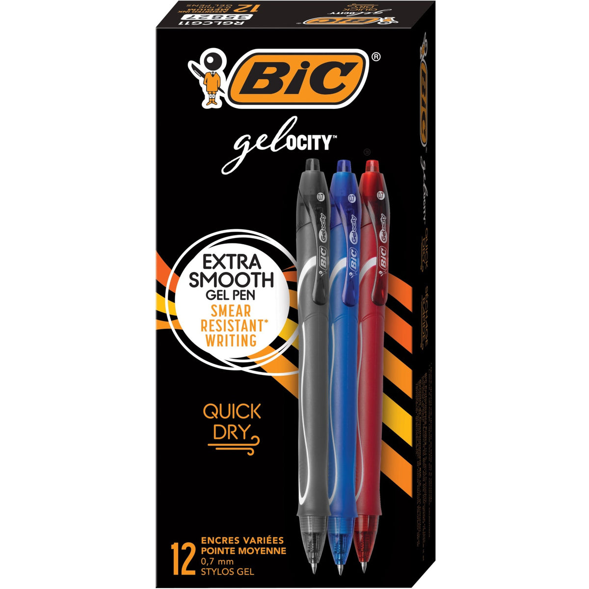 BIC Gel-ocity Gel Pen - 0.7 mm Medium Pen Point - Retractable - Assorted Ink - Gel-based - 12 / Dozen
