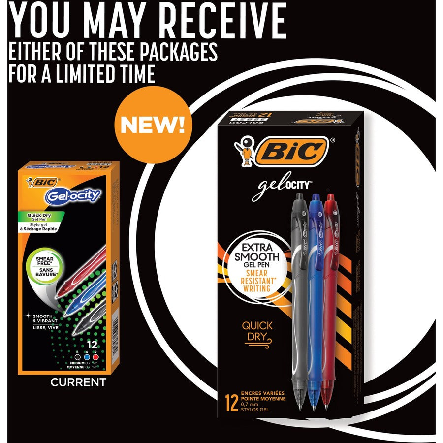 BIC Gel-ocity Gel Pen - 0.7 mm Medium Pen Point - Retractable - Assorted Ink - Gel-based - 12 / Dozen