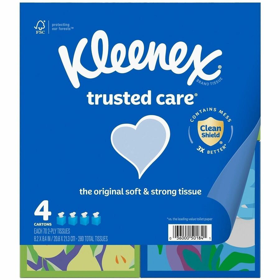 Kleenex Trusted Care Tissues - 2 Ply - 8.20" Width x 8.40" Length - White - 70/Box - 12 / Carton