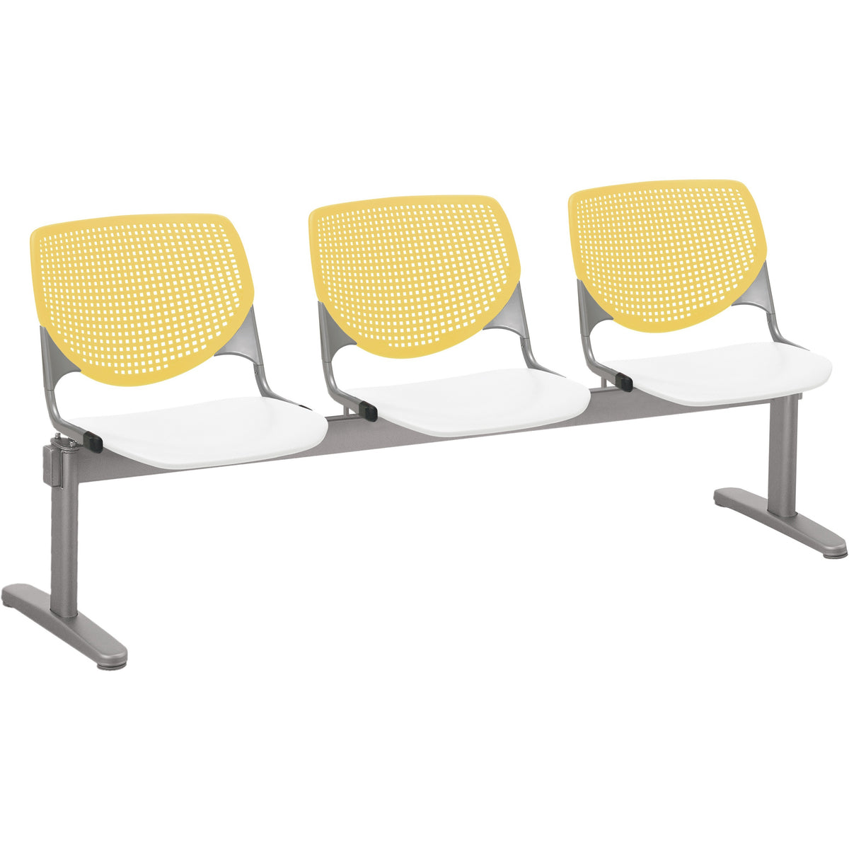 KFI Kool 3 Seat Beam Chair - White Seat Color - Polypropylene Seat Material - Yellow Back Color - Polypropylene, Aluminu