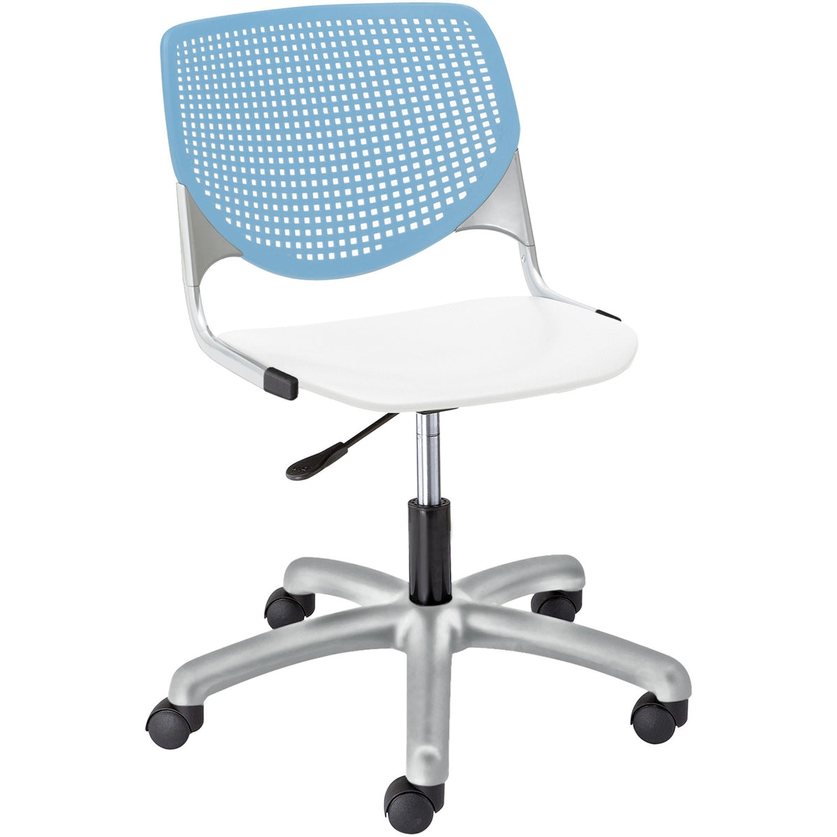 KFI Kool Task Chair With Perforated Back - White Seat Color - Polypropylene Seat Material - Sky Blue Back Color - 1 Each