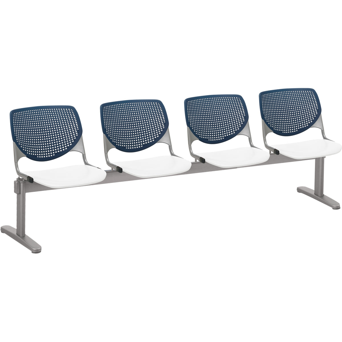 KFI Kool 4 Seat Beam Chair - White Seat Color - Polypropylene Seat Material - Navy Back Color - Polypropylene, Aluminum 