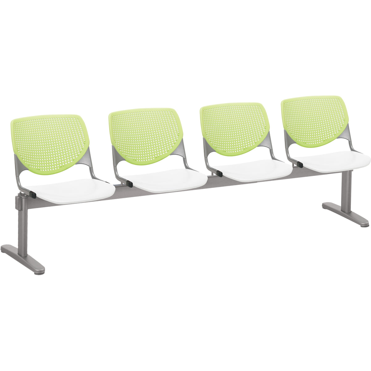 KFI Kool 4 Seat Beam Chair - White Seat Color - Polypropylene Seat Material - Lime Green Back Color - 1 Each
