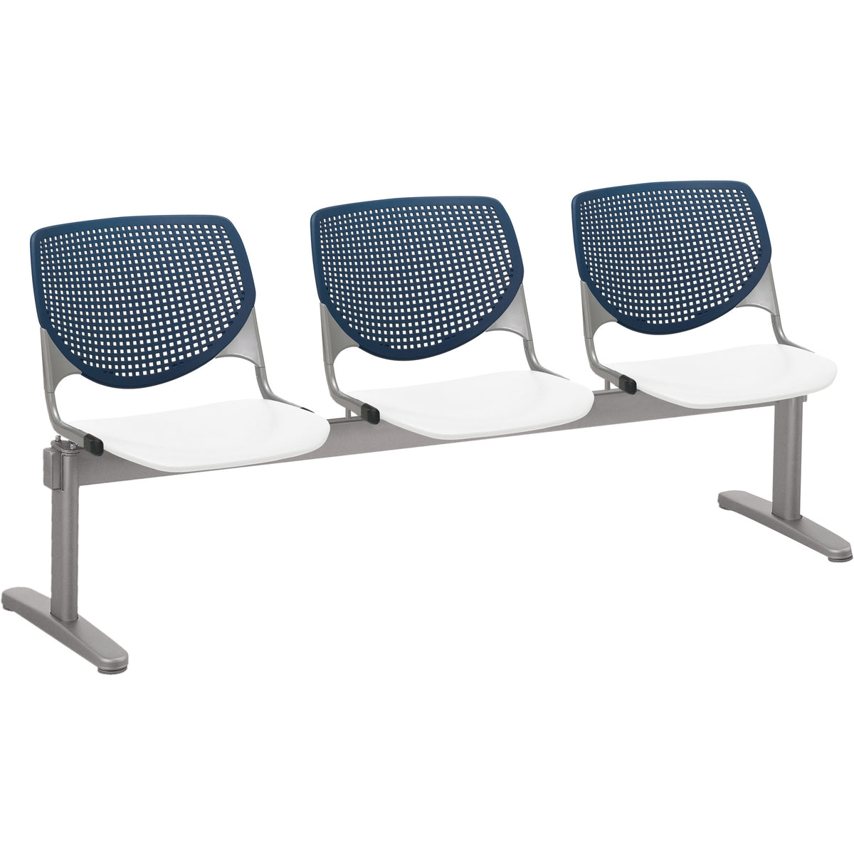 KFI Kool 3 Seat Beam Chair - White Seat Color - Polypropylene Seat Material - Navy Back Color - Polypropylene, Aluminum 