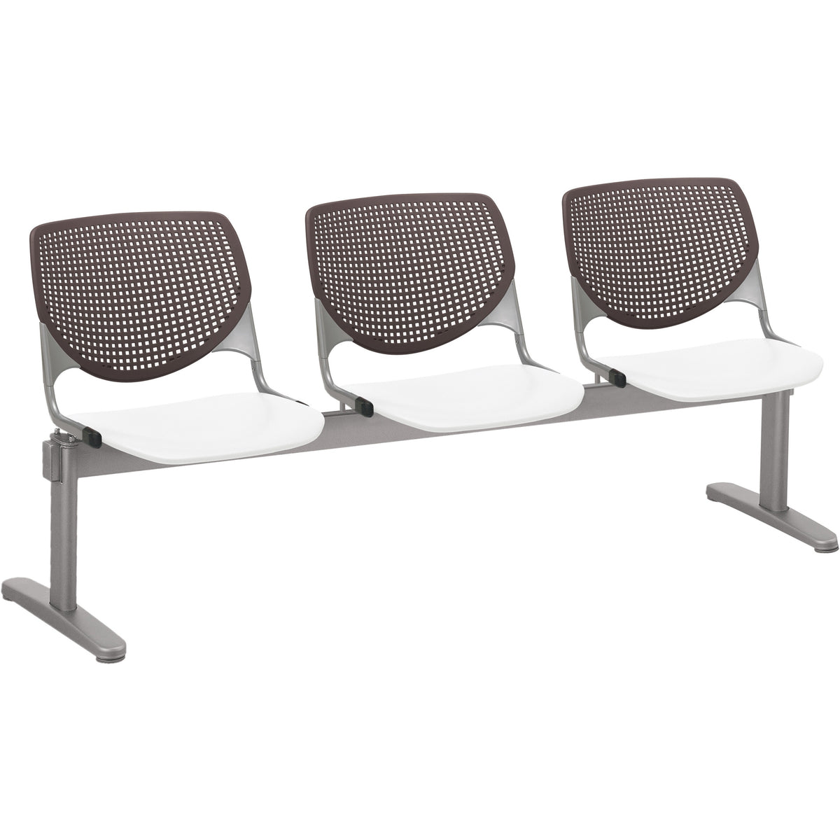 KFI Kool 3 Seat Beam Chair - White Seat Color - Polypropylene Seat Material - Brownstone Back Color - 1 Each