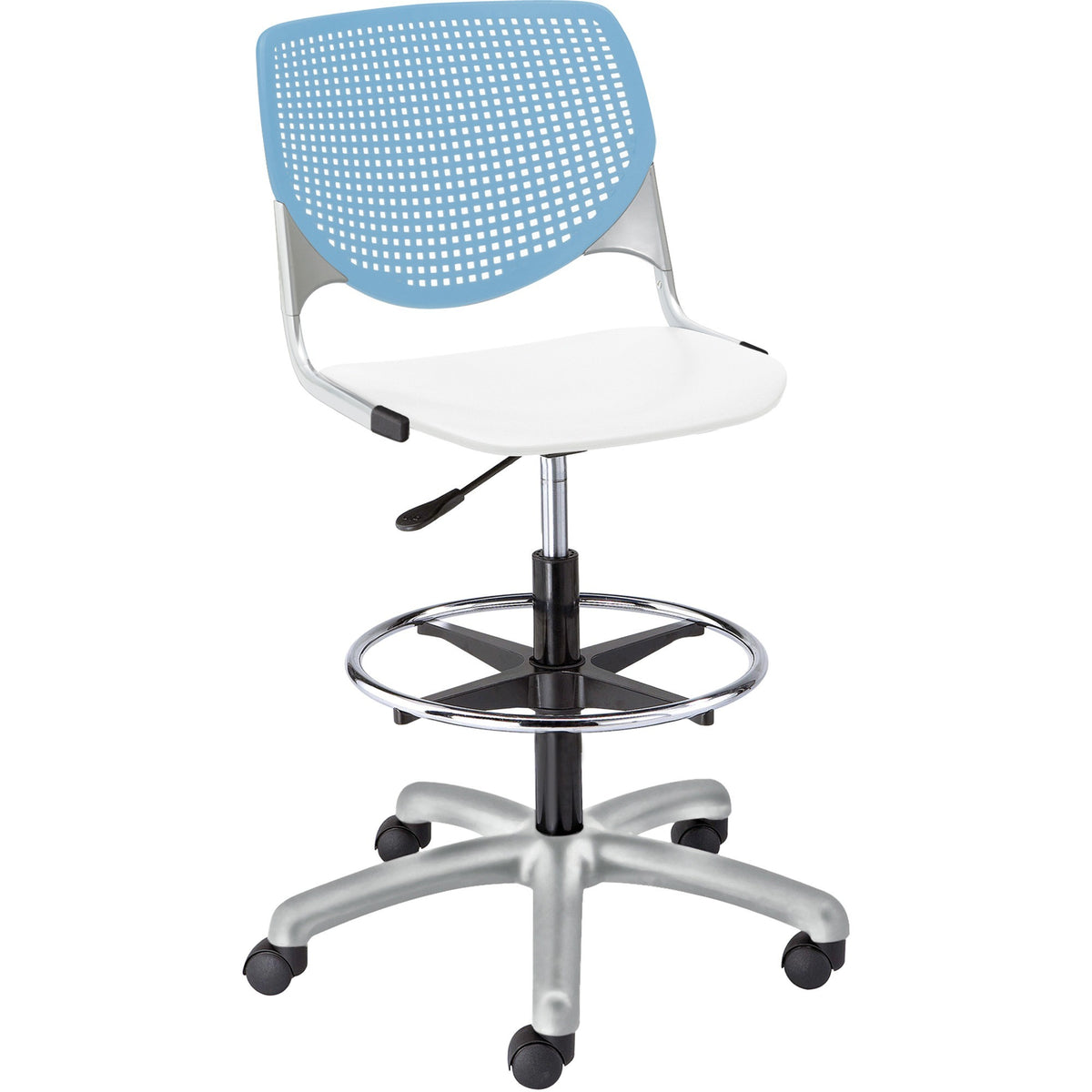 KFI Kool Stool With Perforated Back - White Seat Color - Polypropylene Seat Material - Sky Blue Back Color - 1 Each