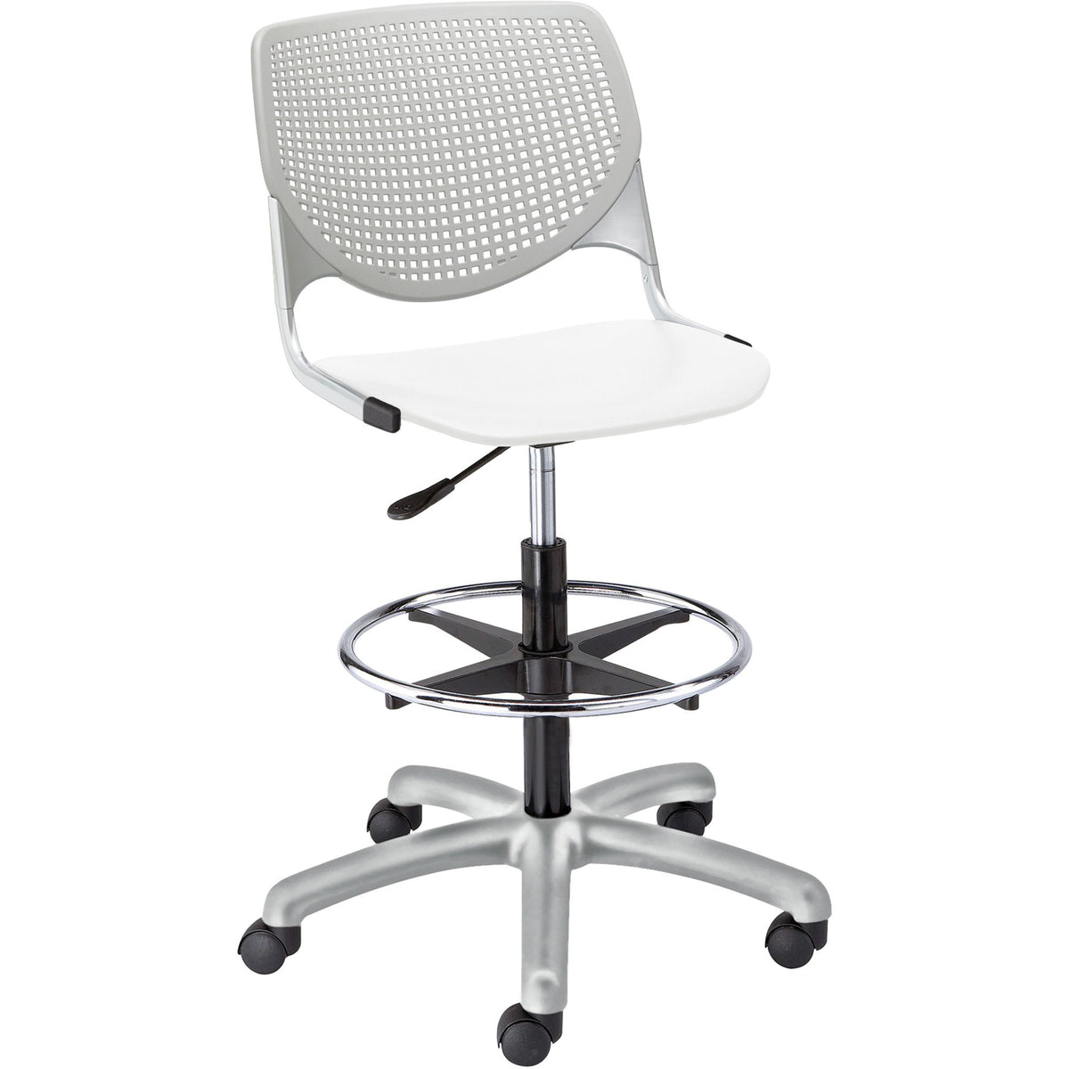 KFI Kool Stool With Perforated Back - White Seat Color - Polypropylene Seat Material - Light Gray Back Color - 1 Each
