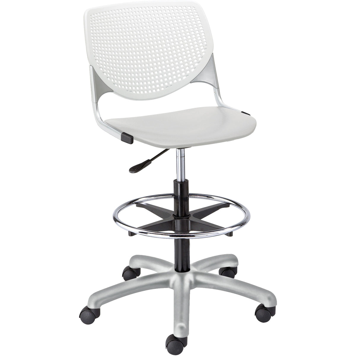 KFI Kool Stool With Perforated Back - Light Gray Seat Color - Polypropylene Seat Material - White Back Color - 1 Each
