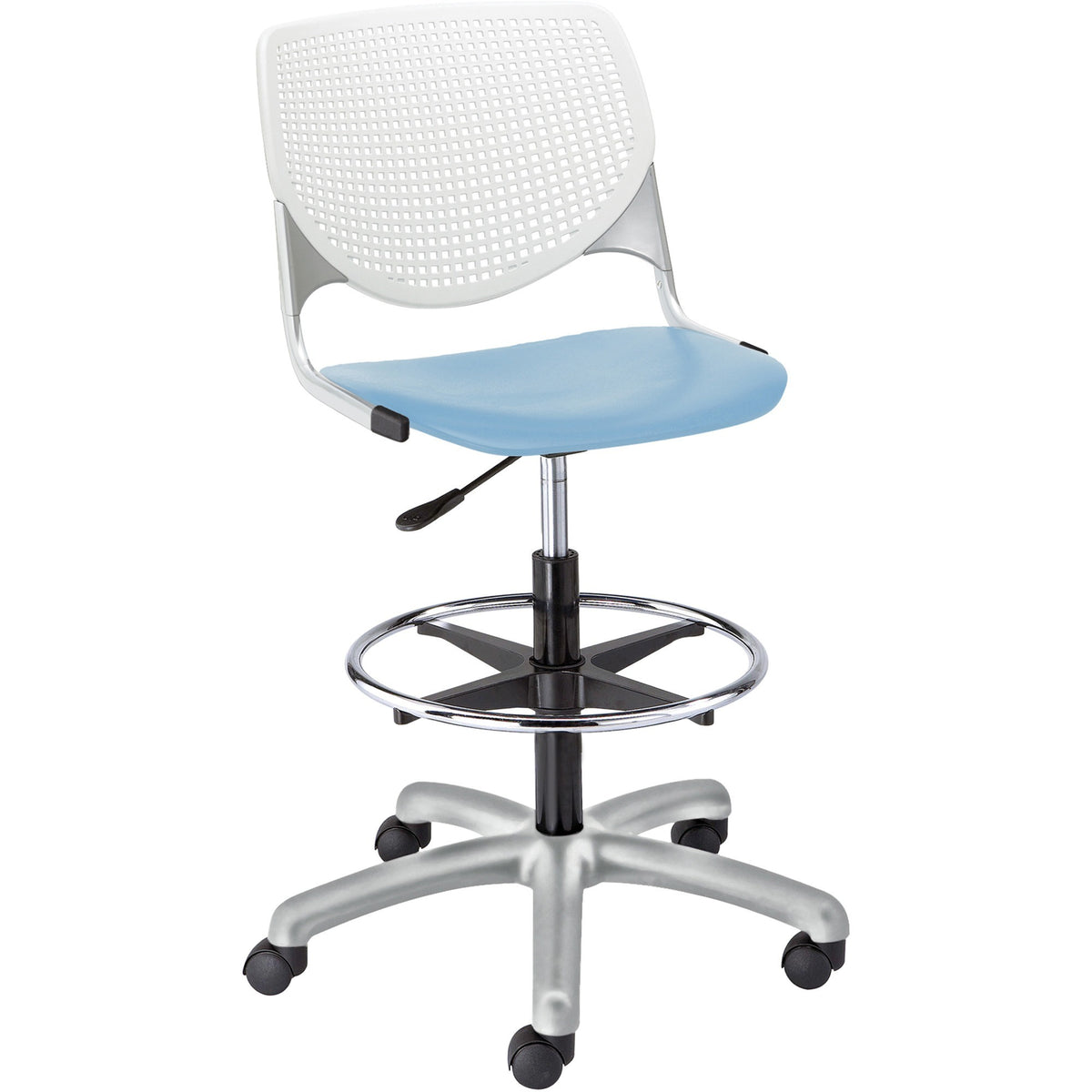 KFI Kool Stool With Perforated Back - Sky Blue Seat Color - Polypropylene Seat Material - White Back Color - 1 Each