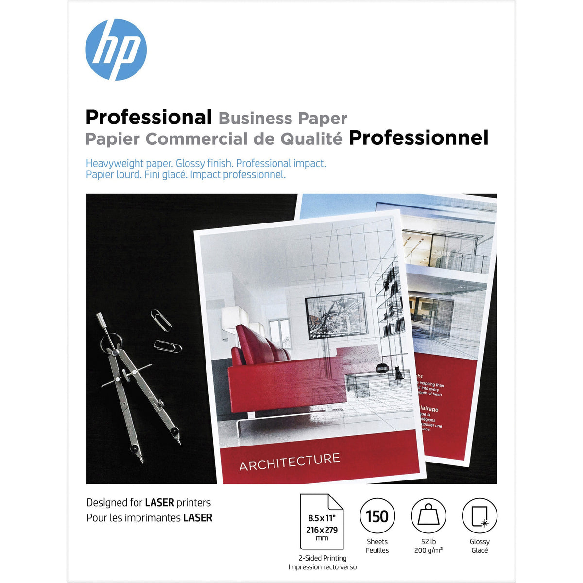 HP Glossy Brochure Paper - White - 97 Brightness - Letter - 8 1/2" x 11" - 52 lb Basis Weight - 200 g/m² Grammage - Smoo