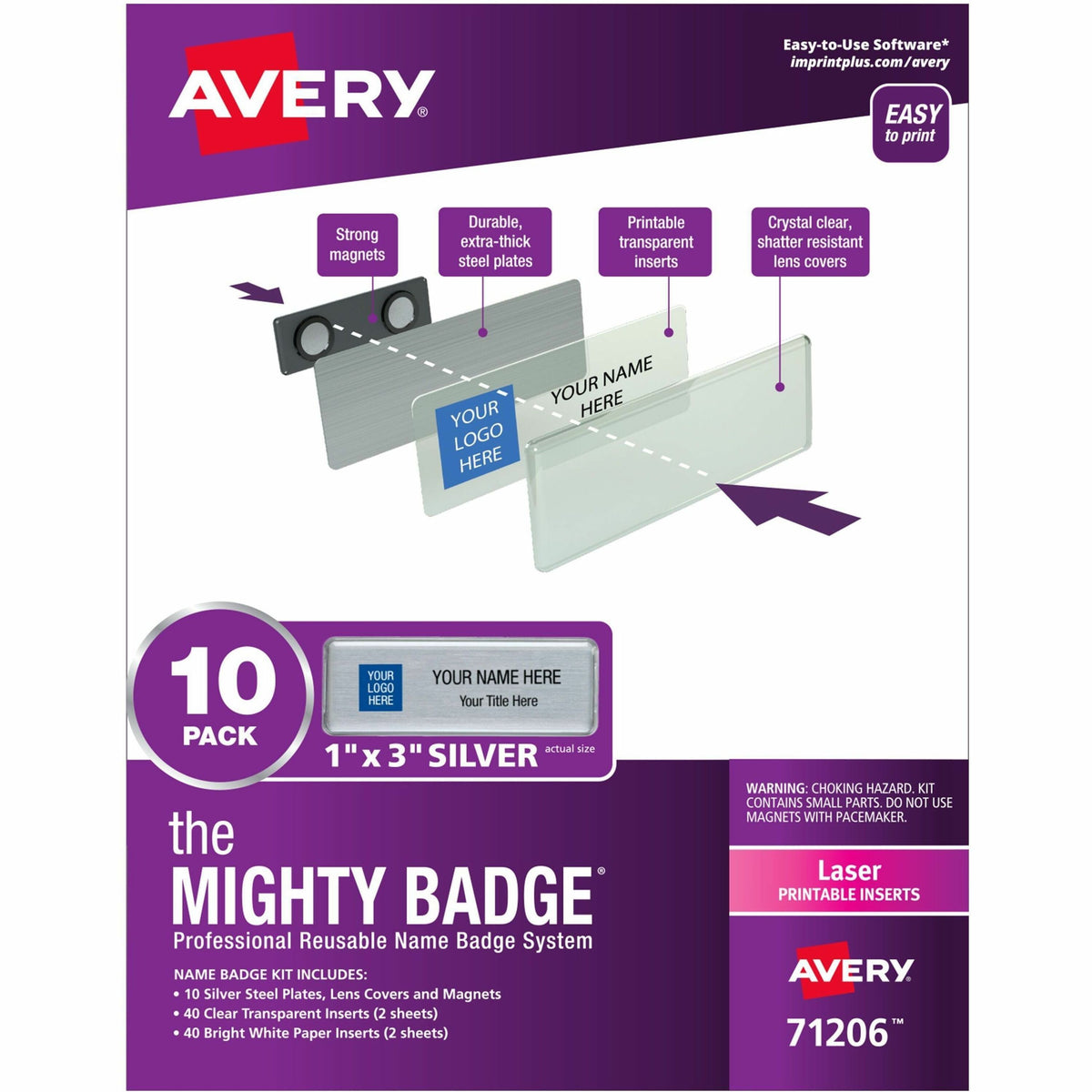 The Mighty Badge® by Avery® Reusable Magnetic Professional Name Badge Kits - 10 / Pack
