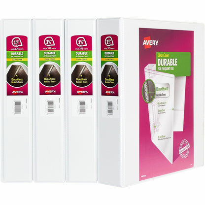 Avery® Durable View 3 Ring Binders, 1.5" Slant Rings, 4 White Binders (17576) - 1 1/2" Binder Capacity - Letter - 8 1/2"