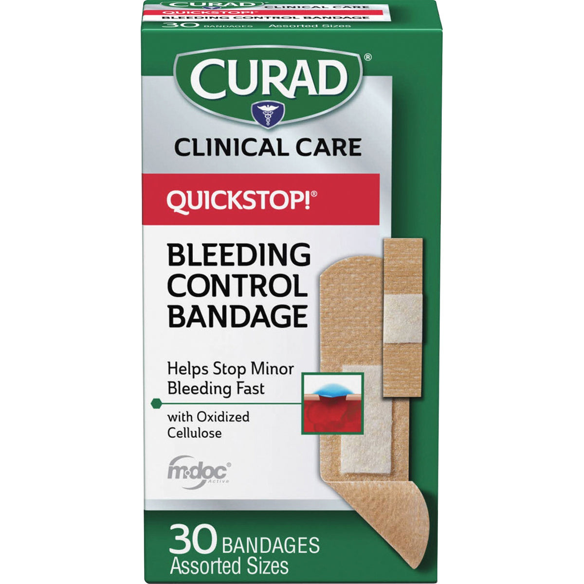 Curad Assorted QuickStop Bandages - Assorted Sizes - White - Fabric - 30 / Box