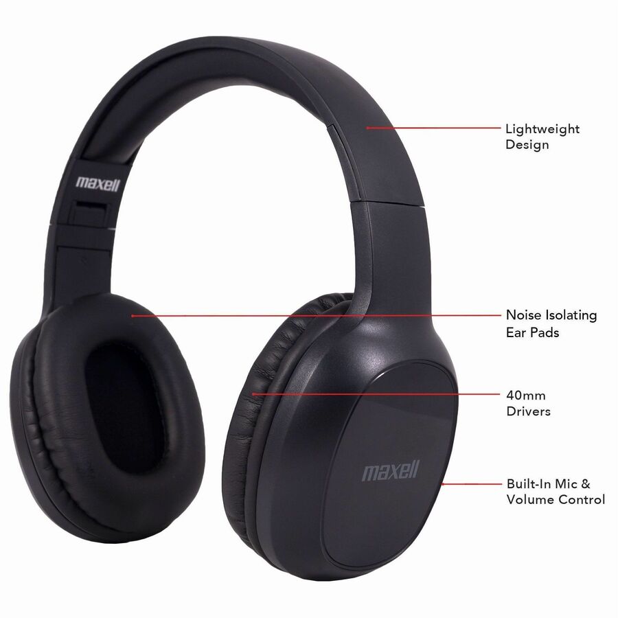 Maxell Bass 13 Wireless Headphones with Mic Bluetooth - Wireless - Bluetooth - 20 Hz to 20 kHz - Over-the-head, On-ear -