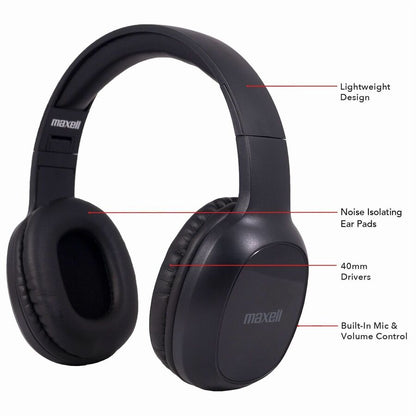 Maxell Bass 13 Wireless Headphones with Mic Bluetooth - Wireless - Bluetooth - 20 Hz to 20 kHz - Over-the-head, On-ear -