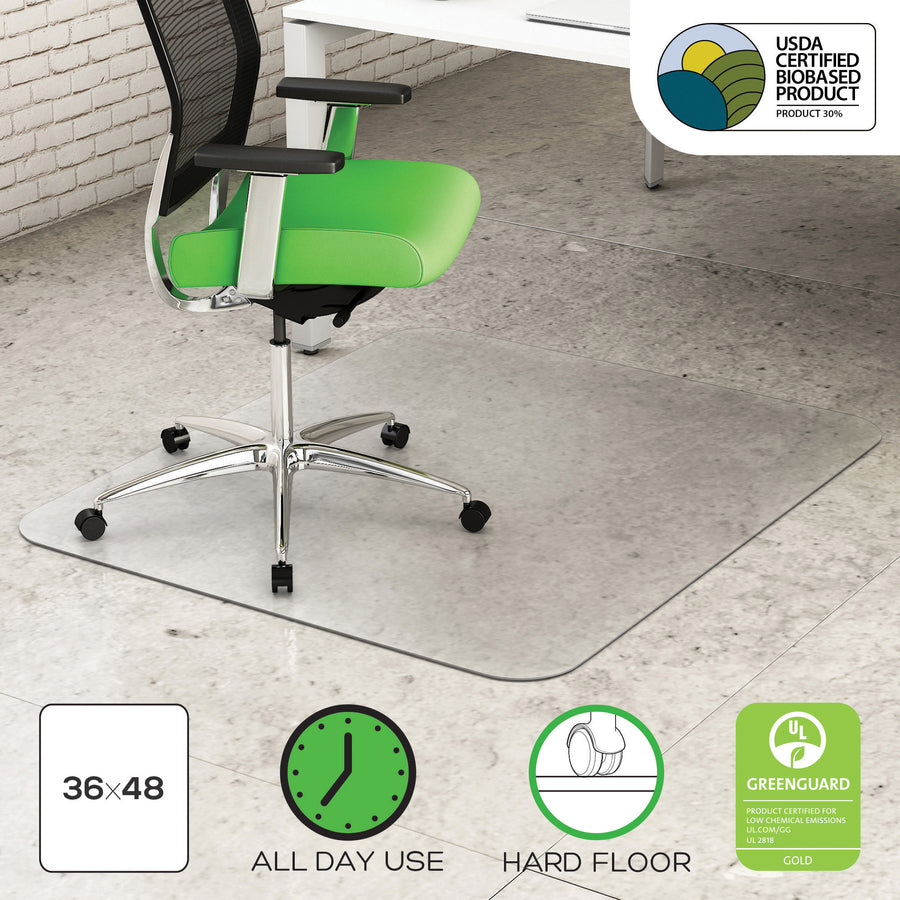 Deflecto Earth Source Hard Floor Chair Mat - Hard Floor - 48" Length x 36" Width x 0.100" Thickness - Rectangular - Clea