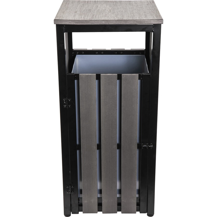 Lorell Faux Wood Outdoor Waste Bin - Rectangular - Weather Resistant - 33.6" Height - Polystyrene - Weathered Charcoal -