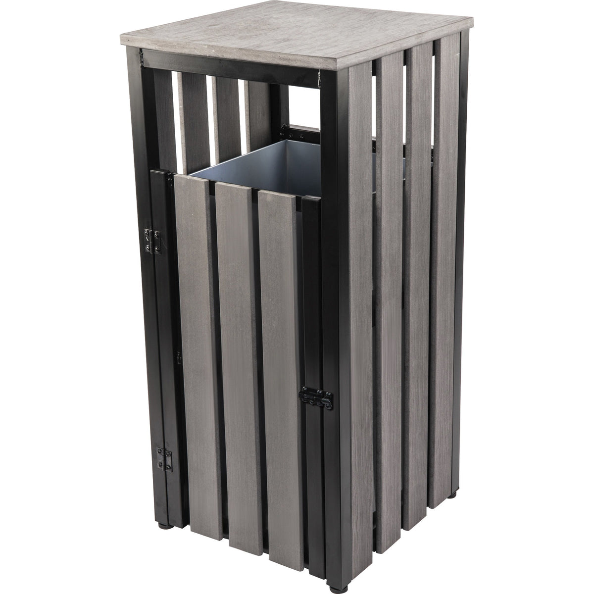 Lorell Faux Wood Outdoor Waste Bin - Rectangular - Weather Resistant - 33.6" Height - Polystyrene - Weathered Charcoal -