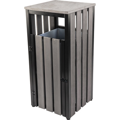 Lorell Faux Wood Outdoor Waste Bin - Rectangular - Weather Resistant - 33.6" Height - Polystyrene - Weathered Charcoal -