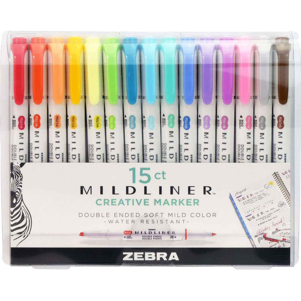Zebra Pen MILDLINER Dual Ended Creative Marker - Assorted Ink - White Barrel - 15 / Pack