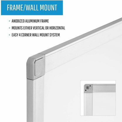 MasterVision Ayda Steel Dry Erase Board - 24" (2 ft) Width x 18" (1.5 ft) Height - White Steel Surface - Aluminum Frame 