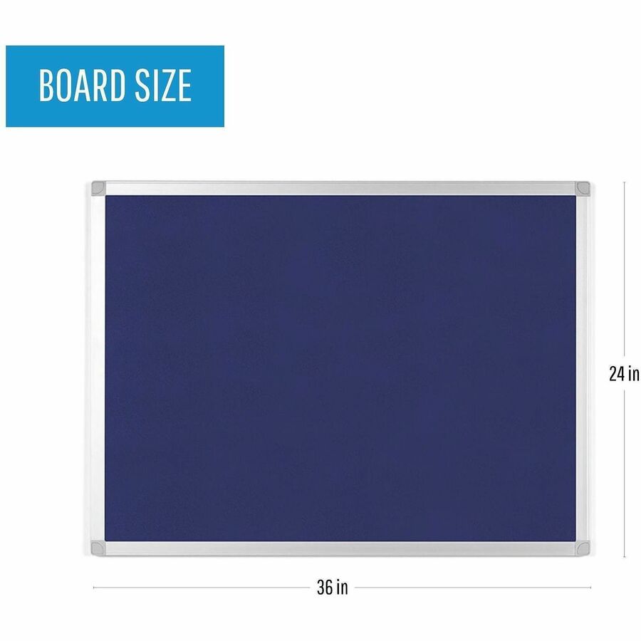 MasterVision Ayda Fabric 24"W Bulletin Board - Blue Fabric Surface - Tackable, Sleek Style, Robust - 0.5" Height x 24" W