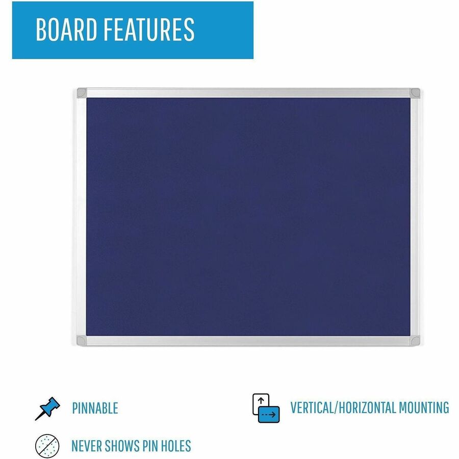 MasterVision Ayda Fabric 24"W Bulletin Board - Blue Fabric Surface - Tackable, Sleek Style, Robust - 0.5" Height x 24" W