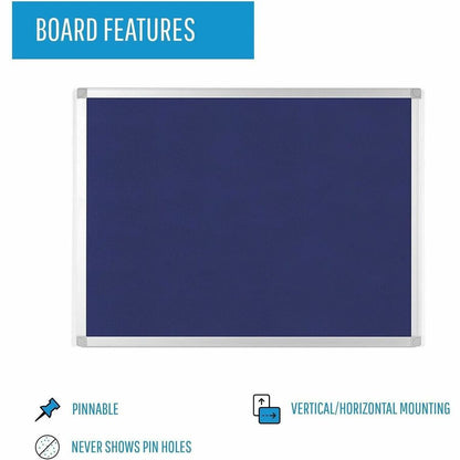MasterVision Ayda Fabric 24"W Bulletin Board - Blue Fabric Surface - Tackable, Sleek Style, Robust - 0.5" Height x 24" W