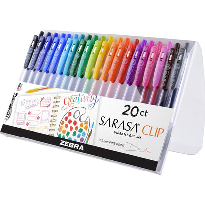 Zebra Pen SARASA Clip Retractable Gel Pen - 0.5 mm Medium Pen Point - Retractable - Water Based - 20 / Pack