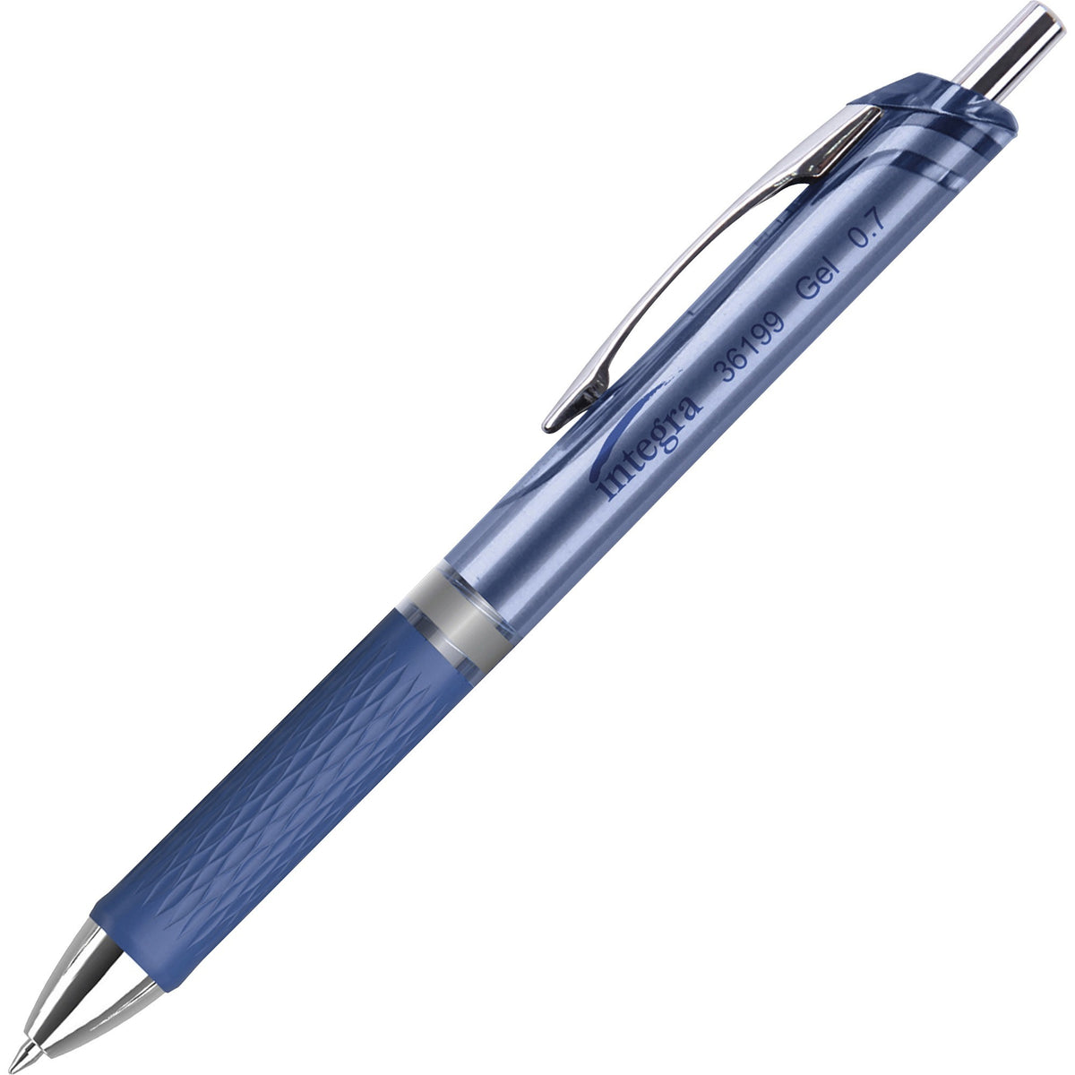 Integra Retractable Gel Ink Pen - 0.7 mm Medium Pen Point - Retractable - Blue Ink - Gel-based - Blue Barrel - Metal Tip