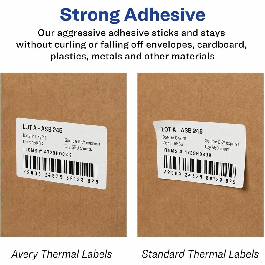Avery® Direct Thermal Roll Labels - 3 1/2" Height x 1 1/8" Width - Permanent Adhesive - Rectangle - Thermal - Bright Whi